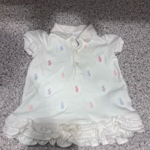 Ralph Lauren White Polo Dress with Pastel Pony Motif - 3 months